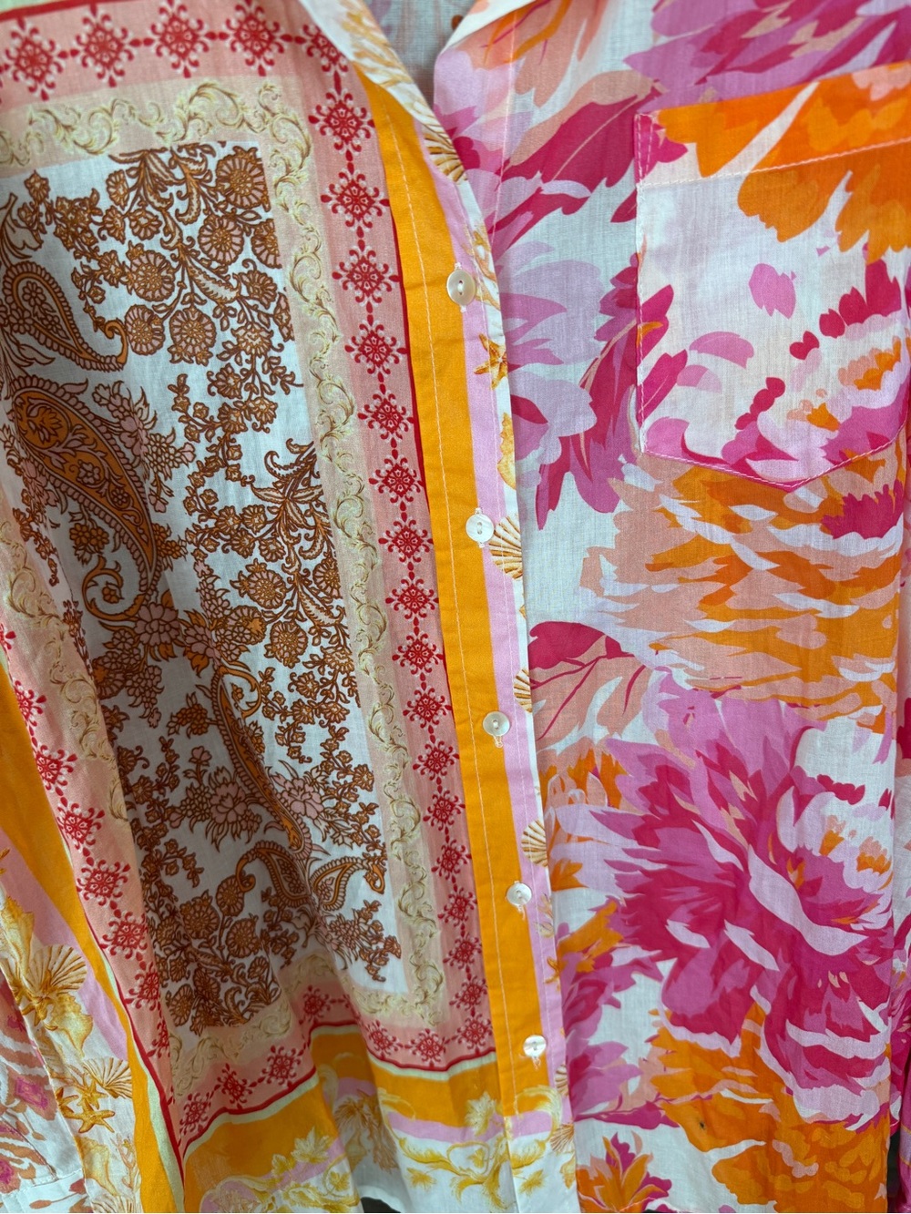 Calypso St. Barth button down shirt vibrant patchwork mixed print floral paisley - Picture 7 of 8